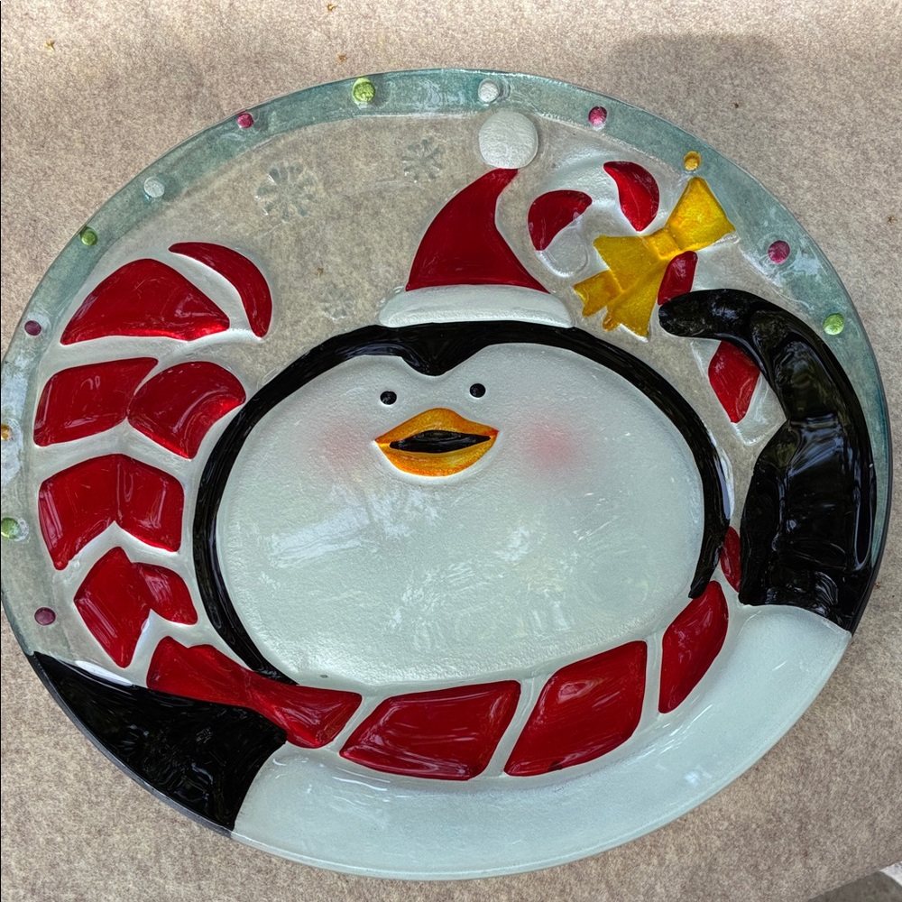 Holiday Penguin Glass Wall Art - Red, White & Black